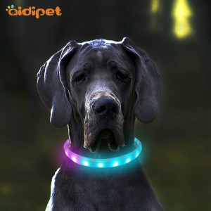 Guler pentru câini cu LED-uri din silicon, cu LED-uri, intermitent și colorat
